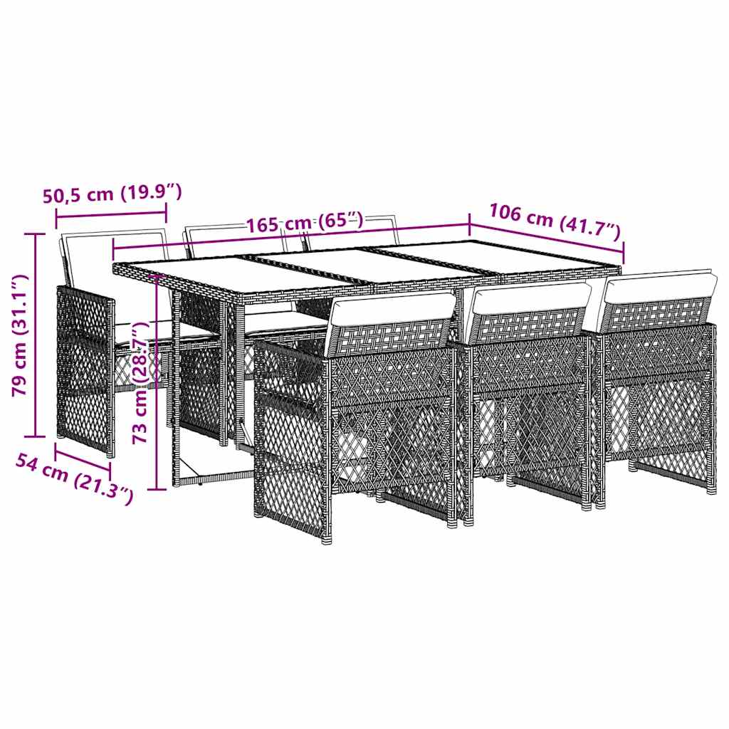 Set da Pranzo da Giardino 7 pz Nero con Cuscini in Polyrattan | homemem39