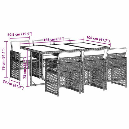 Set da Pranzo da Giardino 7 pz Nero con Cuscini in Polyrattan | homemem39