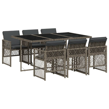 Set da Pranzo da Giardino 7 pz con Cuscini in Polyrattan Grigio