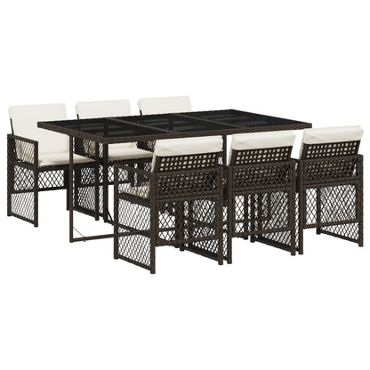 Set da Pranzo da Giardino 7pz con Cuscini in Polyrattan Marrone