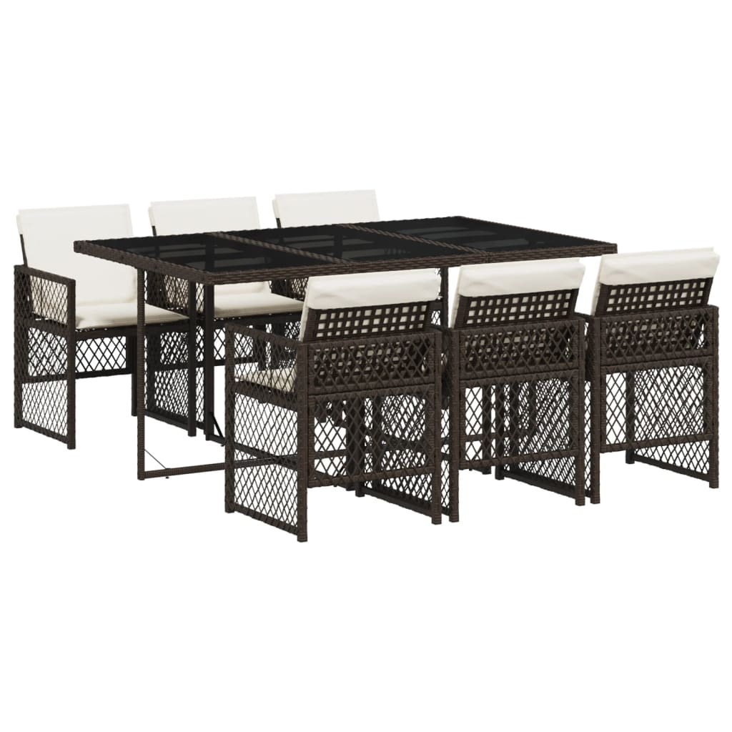 Set da Pranzo da Giardino 7pz con Cuscini in Polyrattan Marrone - homemem39