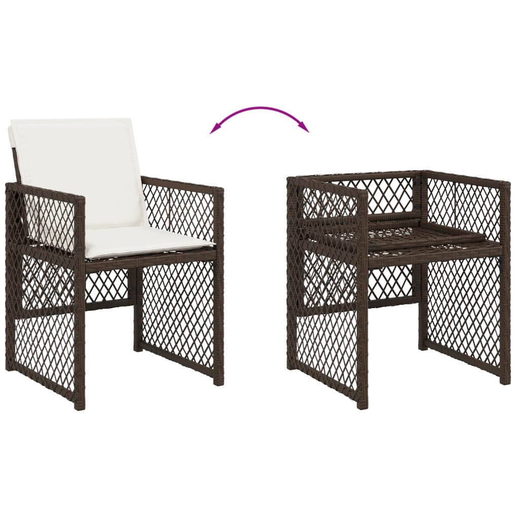 Set da Pranzo da Giardino 7pz con Cuscini in Polyrattan Marrone