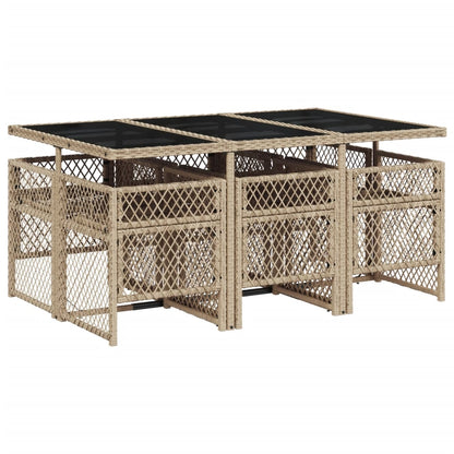 Set da Pranzo da Giardino 7 pz con Cuscini Beige in Polyrattan - homemem39