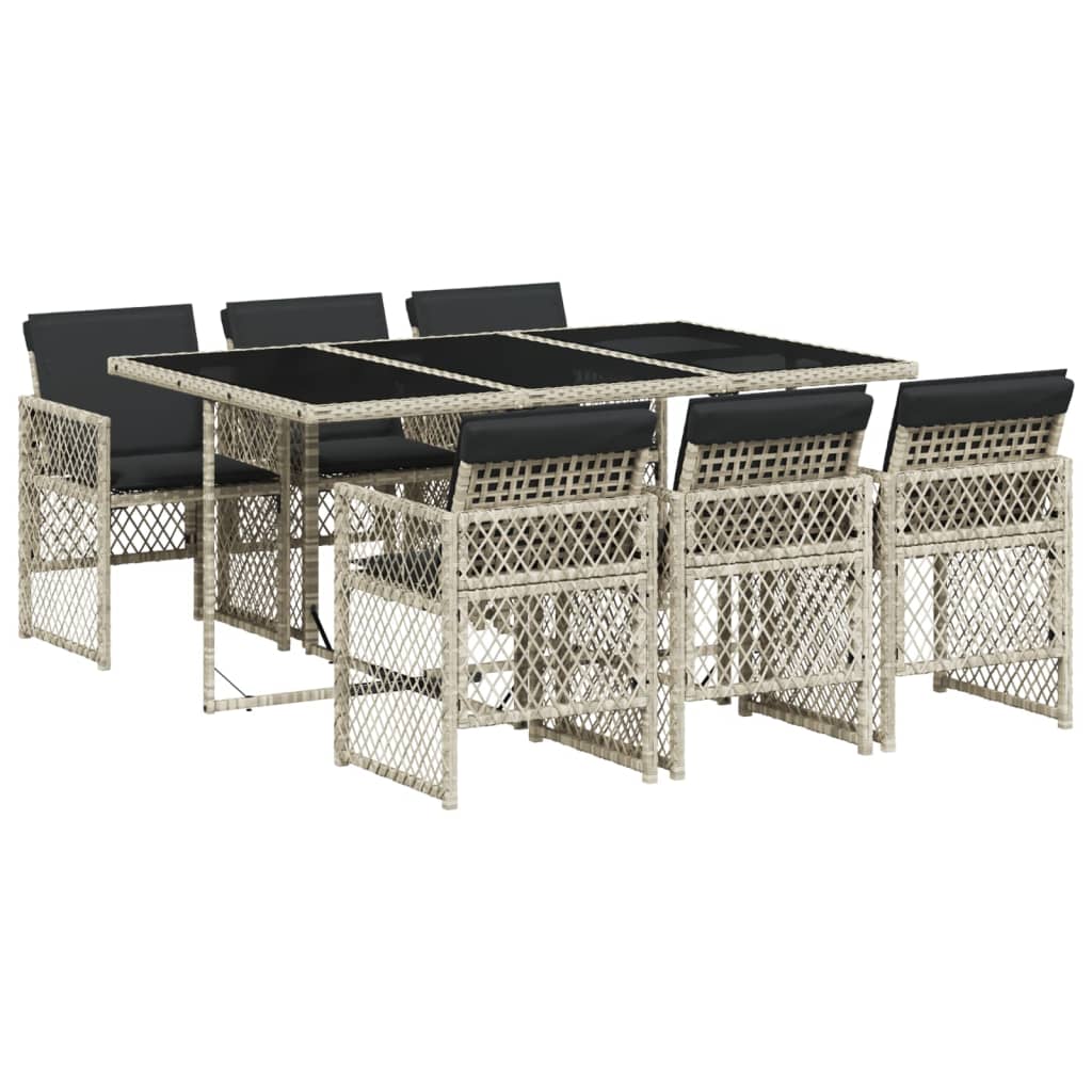 Set da Pranzo da Giardino 7 pz Cuscini Polyrattan Grigio Chiaro - homemem39