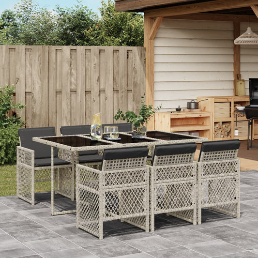 Set da Pranzo da Giardino 7 pz Cuscini Polyrattan Grigio Chiaro - homemem39