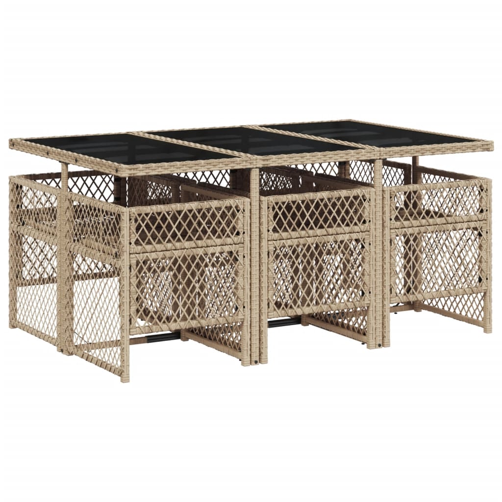 Set da Pranzo da Giardino 7 pz con Cuscini Beige in Polyrattan - homemem39