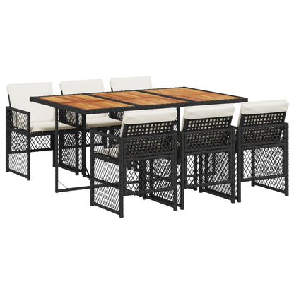 Set da Pranzo da Giardino 7 pz Nero con Cuscini in Polyrattan