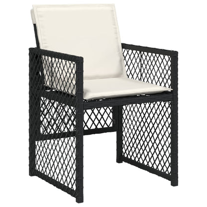 Set da Pranzo da Giardino 7 pz Nero con Cuscini in Polyrattan