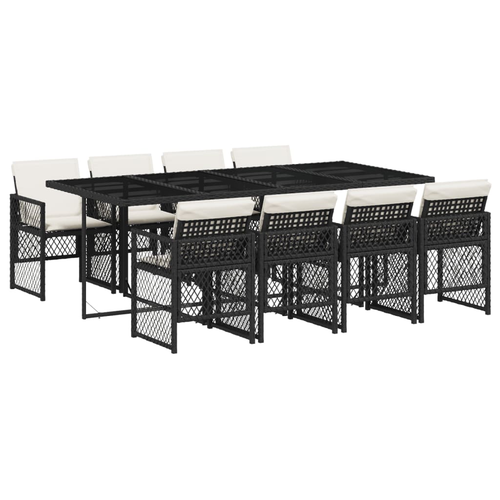Set da Pranzo da Giardino 9 pz con Cuscini Nero in Polyrattan - homemem39