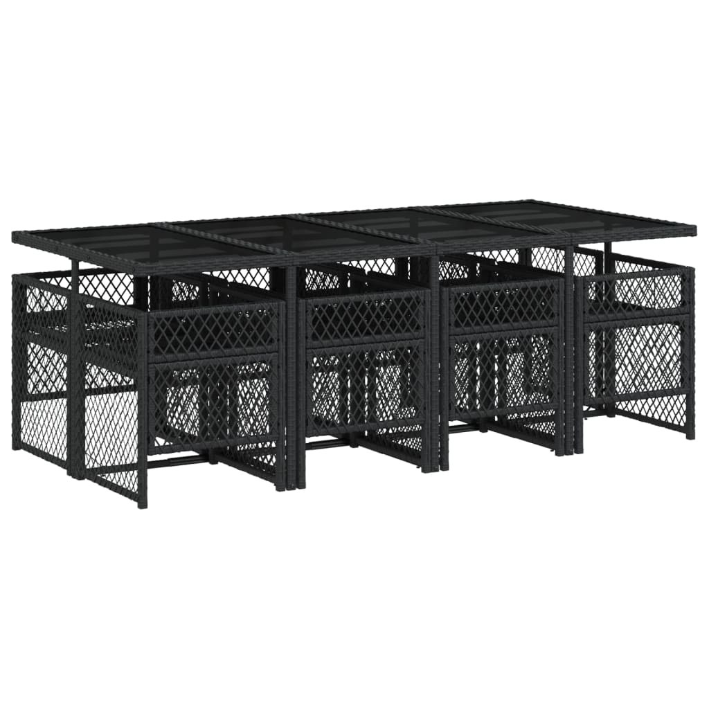 Set da Pranzo da Giardino 9 pz con Cuscini Nero in Polyrattan - homemem39