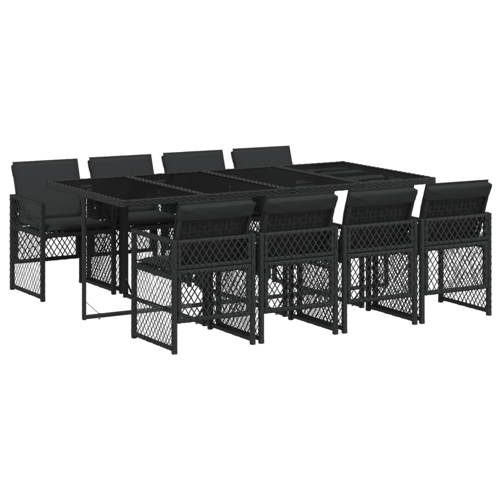 Set da Pranzo da Giardino 9 pz con Cuscini Nero in Polyrattan - homemem39