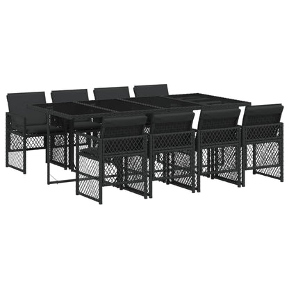 Set da Pranzo da Giardino 9 pz con Cuscini Nero in Polyrattan - homemem39