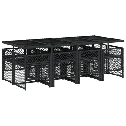 Set da Pranzo da Giardino 9 pz con Cuscini Nero in Polyrattan - homemem39