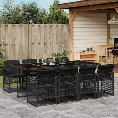 Set da Pranzo da Giardino 9 pz con Cuscini Nero in Polyrattan - homemem39