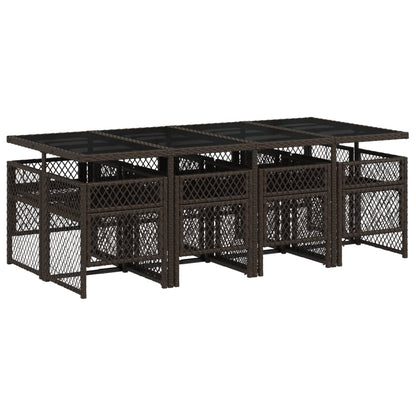 Set da Pranzo da Giardino 9pz con Cuscini Marrone in Polyrattan - homemem39