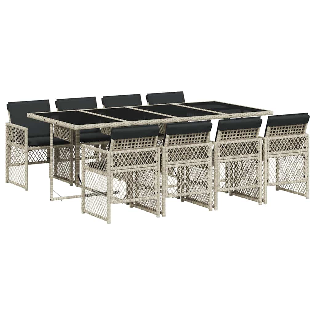 Set Pranzo da Giardino 9pz con Cuscini Grigio Chiaro Polyrattan - homemem39