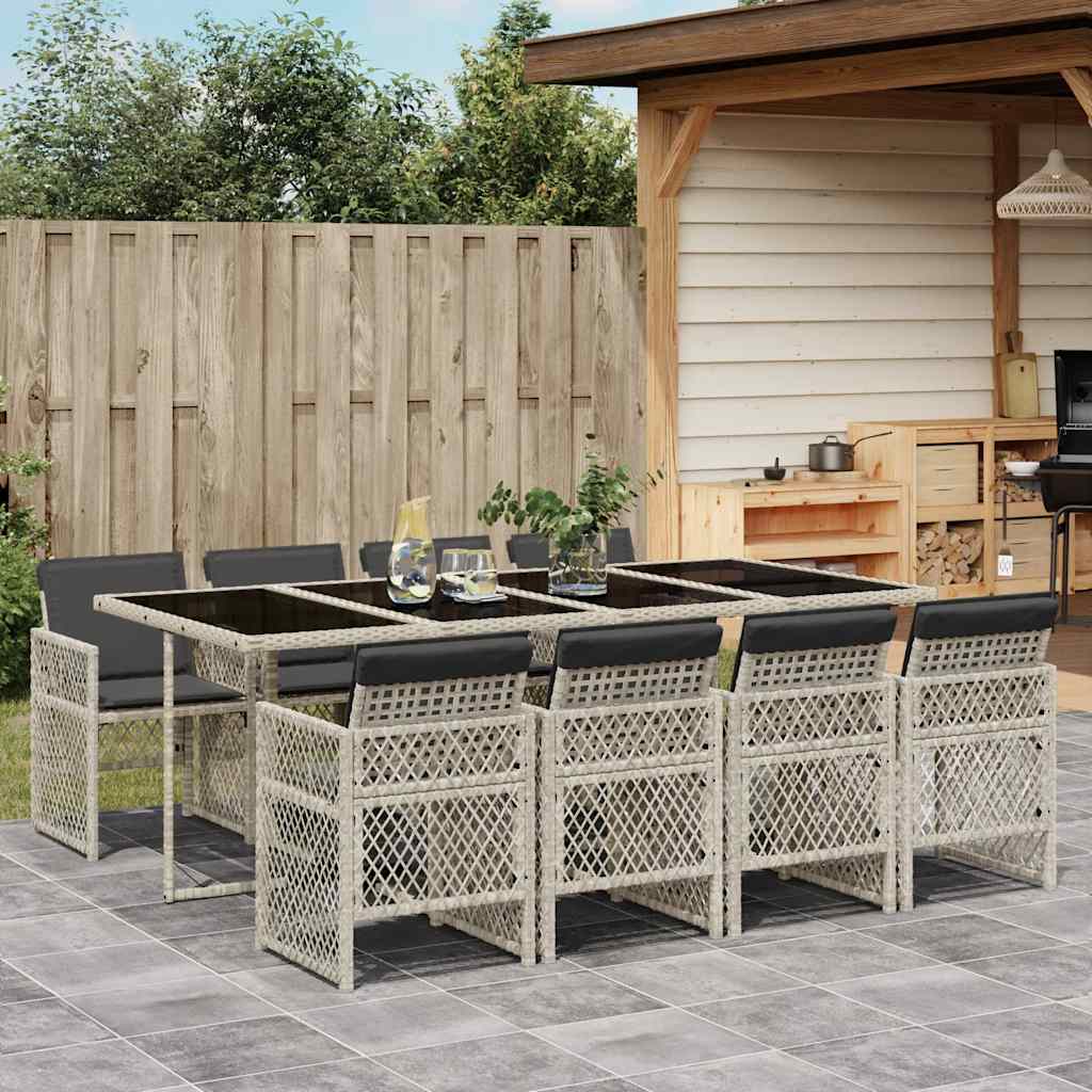 Set Pranzo da Giardino 9pz con Cuscini Grigio Chiaro Polyrattan - homemem39