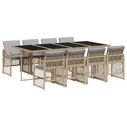 Set da Pranzo da Giardino 9 pz con Cuscini Beige in Polyrattan - homemem39