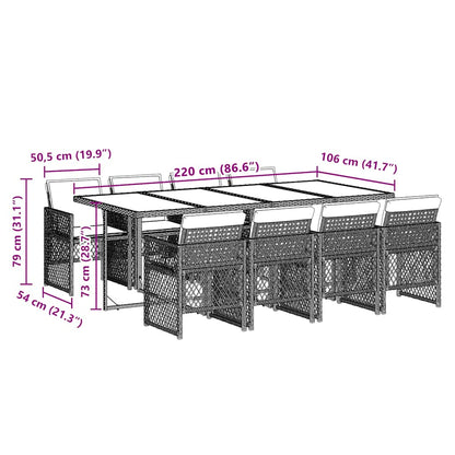 Set da Pranzo da Giardino 9 pz con Cuscini Beige in Polyrattan - homemem39
