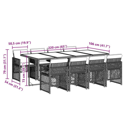 Set da Pranzo da Giardino 9 pz con Cuscini in Polyrattan Grigio