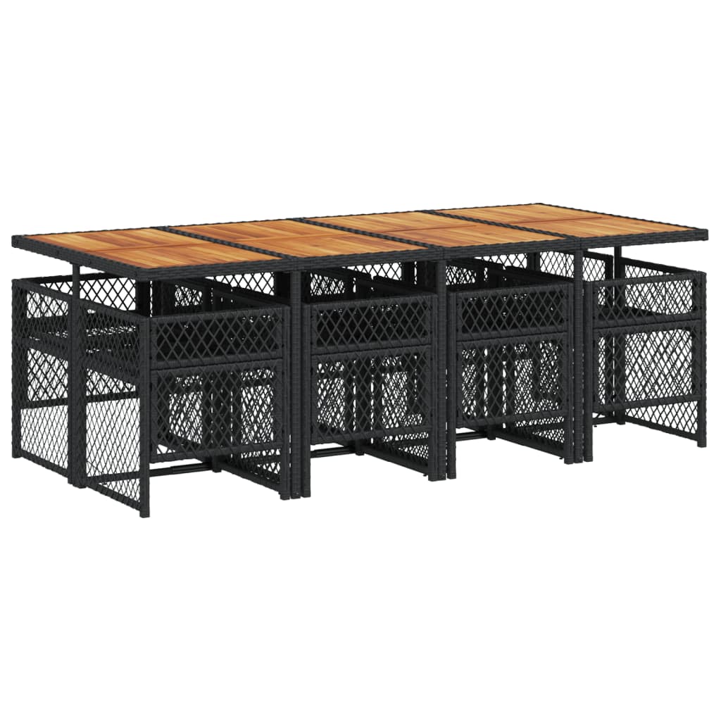 Set da Pranzo da Giardino 9 pz con Cuscini Nero in Polyrattan - homemem39