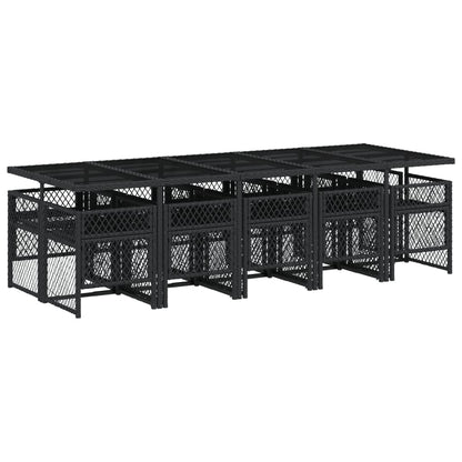 Set da Pranzo da Giardino 11 pz con Cuscini in Polyrattan Nero