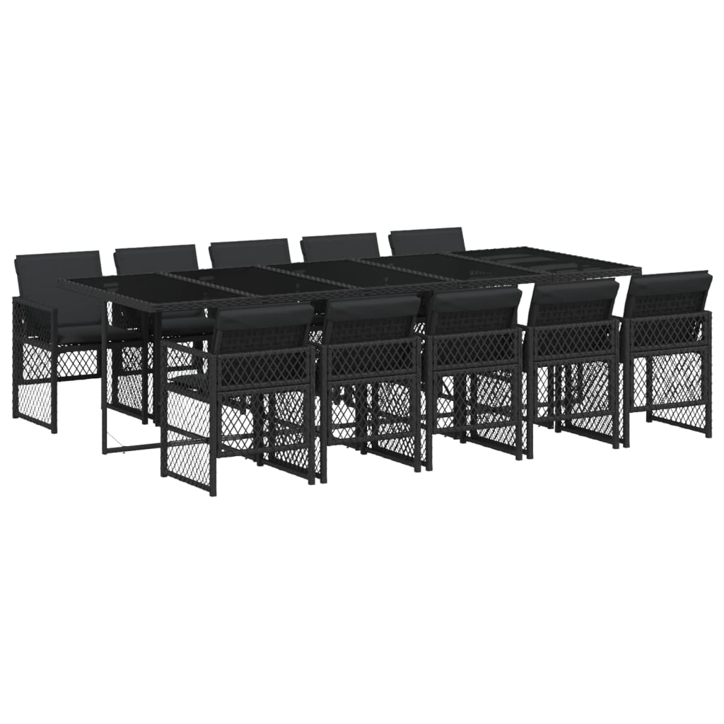 Set da Pranzo da Giardino 11 pz con Cuscini in Polyrattan Nero