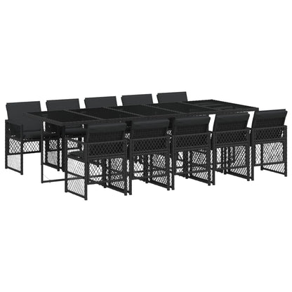 Set da Pranzo da Giardino 11 pz con Cuscini in Polyrattan Nero