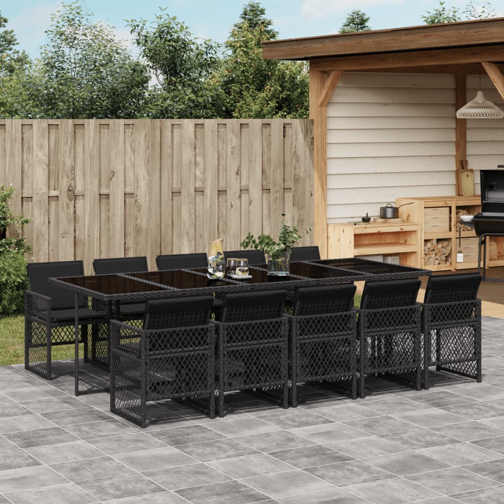 Set da Pranzo da Giardino 11 pz con Cuscini in Polyrattan Nero