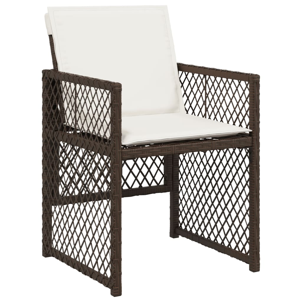 Set da Pranzo da Giardino 11 pz con Cuscini Polyrattan Marrone