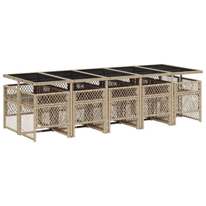 Set da Pranzo da Giardino 11 pz con Cuscini Beige in Polyrattan - homemem39
