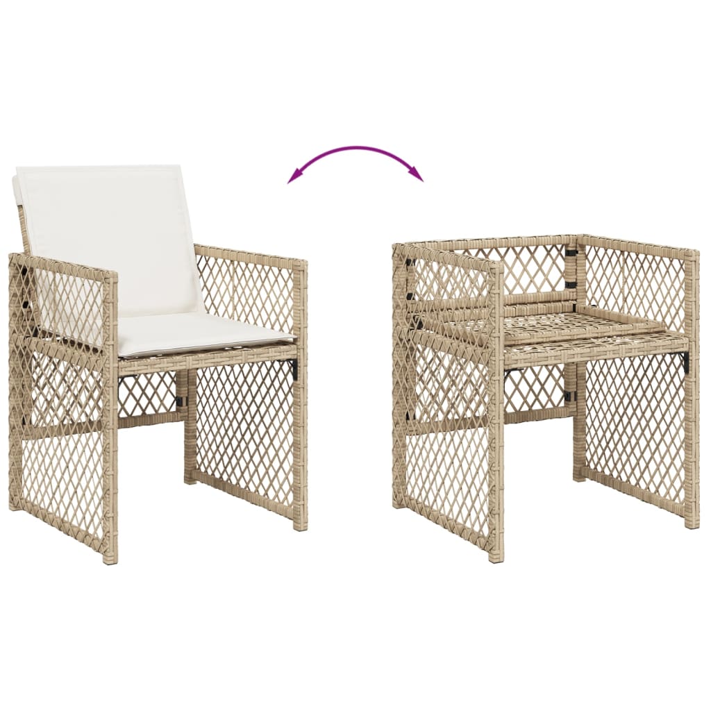 Set da Pranzo da Giardino 11 pz con Cuscini Beige in Polyrattan