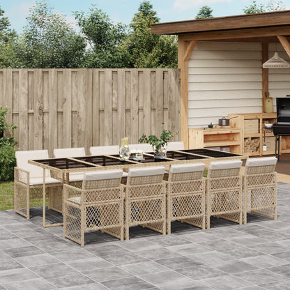 Set da Pranzo da Giardino 11 pz con Cuscini Beige in Polyrattan - homemem39