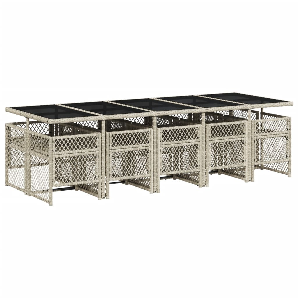 Set Pranzo Giardino 11pz con Cuscini Grigio Chiaro Polyrattan - homemem39