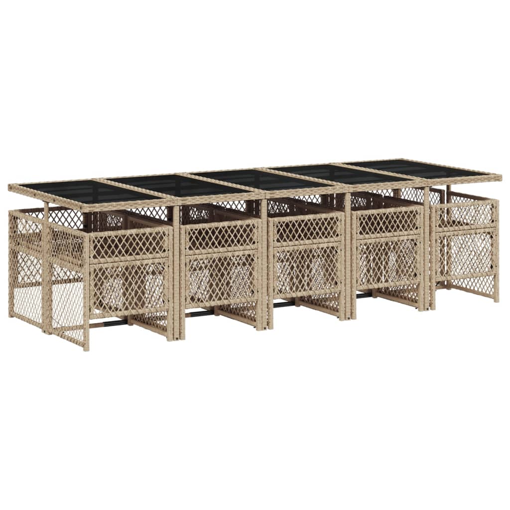 Set da Pranzo da Giardino 11 pz con Cuscini Beige in Polyrattan - homemem39