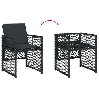 Set da Pranzo da Giardino 13pz con Cuscini Nero in Polyrattan