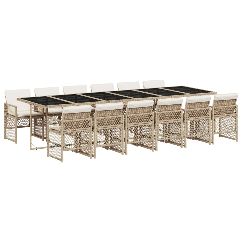 Set da Pranzo da Giardino 13 pz con Cuscini Beige in Polyrattan - homemem39