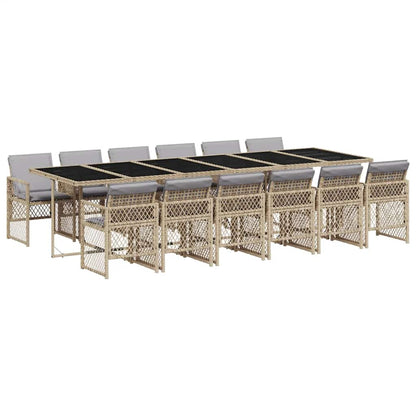 Set da Pranzo da Giardino 13 pz con Cuscini Beige in Polyrattan | homemem39