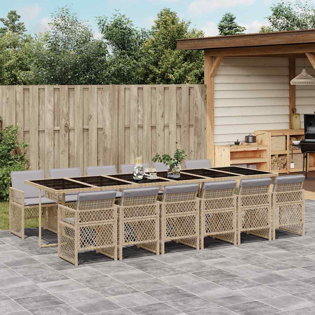 Set da Pranzo da Giardino 13 pz con Cuscini Beige in Polyrattan | homemem39