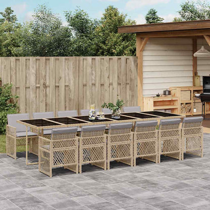 Set da Pranzo da Giardino 13 pz con Cuscini Beige in Polyrattan | homemem39