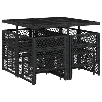 Set da Pranzo da Giardino 9 pz con Cuscini Nero in Polyrattan - homemem39