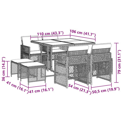 Set da Pranzo da Giardino 9 pz con Cuscini Nero in Polyrattan