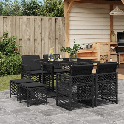 Set da Pranzo da Giardino 9 pz con Cuscini Nero in Polyrattan - homemem39