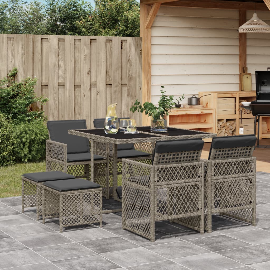 Set da Pranzo da Giardino 9 pz con Cuscini in Polyrattan Grigio - homemem39