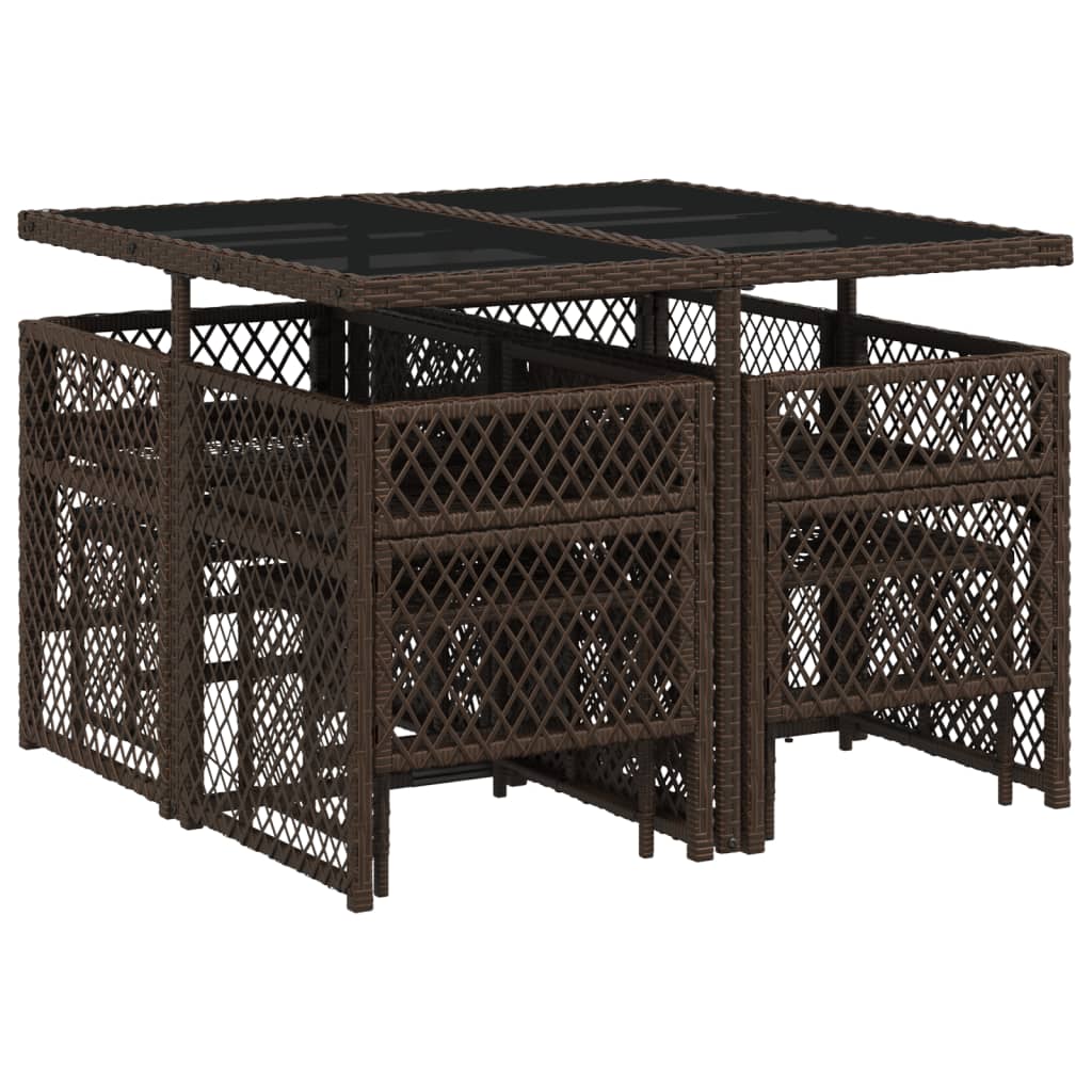 Set da Pranzo da Giardino 9pz con Cuscini Marrone in Polyrattan - homemem39