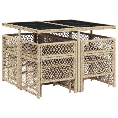 Set da Pranzo da Giardino 9 pz con Cuscini Beige in Polyrattan - homemem39