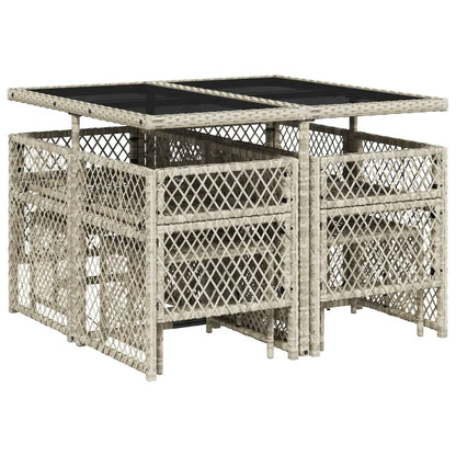 Set Pranzo da Giardino 9pz con Cuscini Grigio Chiaro Polyrattan - homemem39