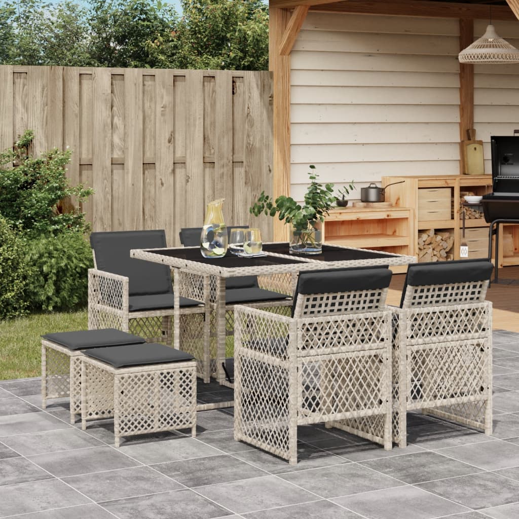 Set Pranzo da Giardino 9pz con Cuscini Grigio Chiaro Polyrattan - homemem39