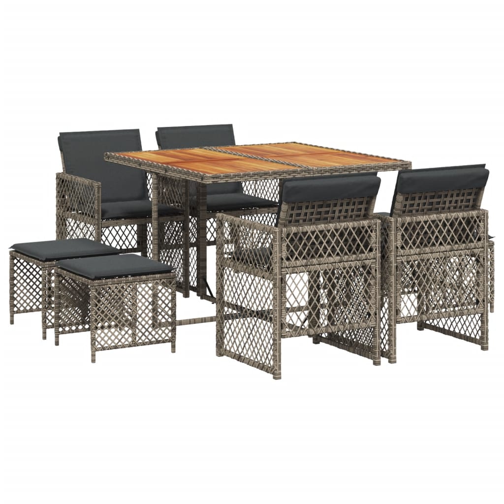 Set da Pranzo da Giardino 9 pz con Cuscini in Polyrattan Grigio - homemem39