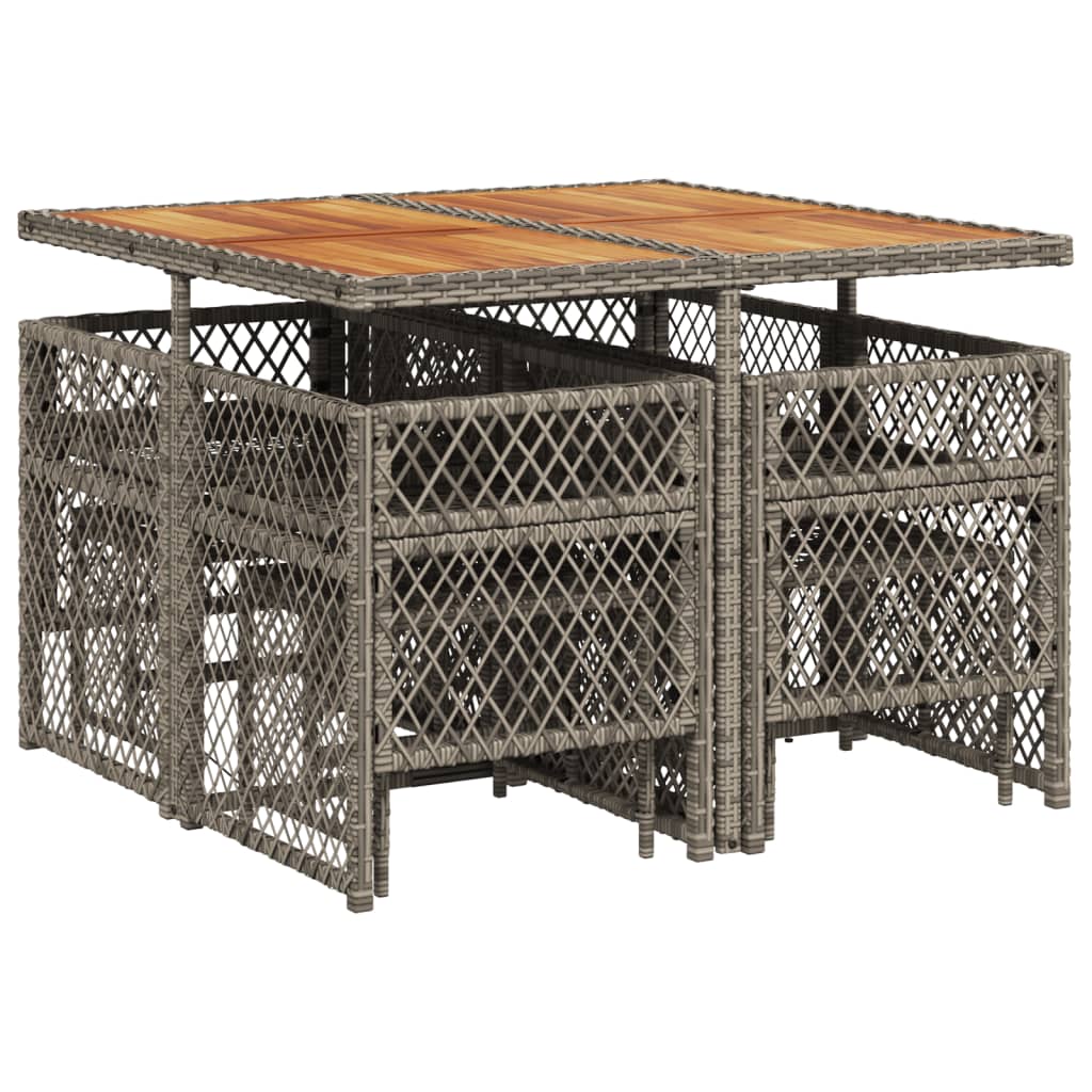 Set da Pranzo da Giardino 9 pz con Cuscini in Polyrattan Grigio - homemem39
